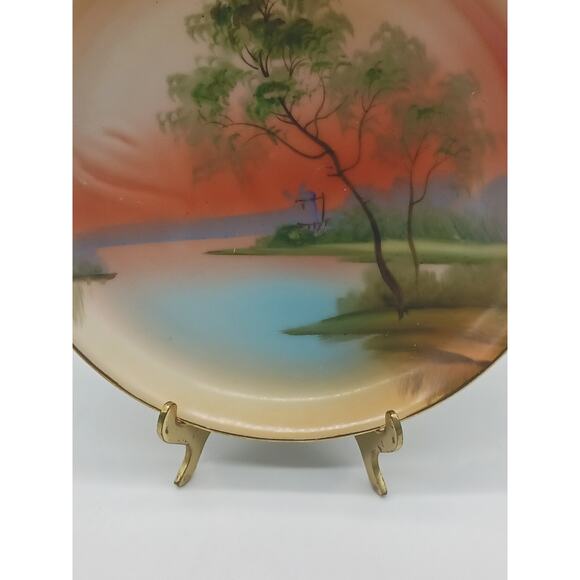 VTG Noritake Handled Hand Painted Round Serving Plate Landscape Tree in Meadow - Picture 4 of 9